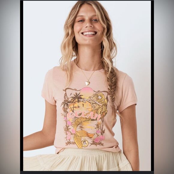 Spell and The Gypsy Collective Ocean Tee with mermaid and ocean print small - Picture 1 of 7